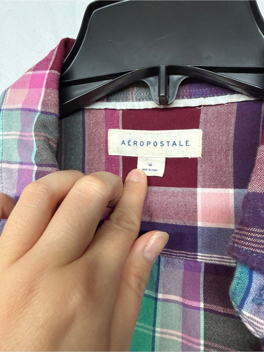 Aeropostale Purple Mint Pink Plaid Short-Sleeve Button-Down Shirt - Picture 3 of 6